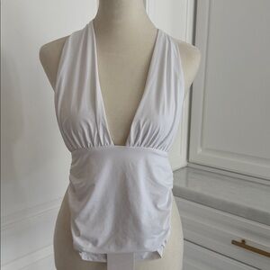 New! Zara White beautiful elegant Halter Top. Scrunched side detail Long straps